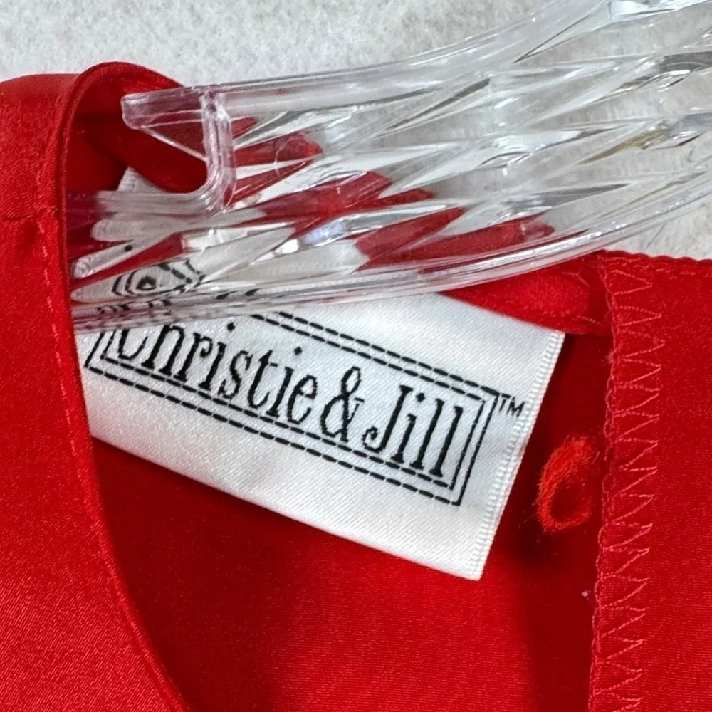 Christie & Jill Red Short Sleeve Pleated Front Blouse Large Vintage Style USA